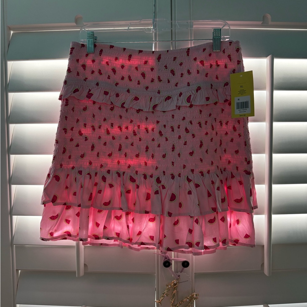 Pink Ruffled Skirt with Watermelon Print